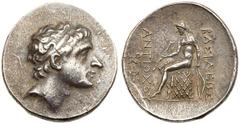 Seleukid Kingdom. Antiochos II Theos. Silver Tetradrachm (16.72 g), 261-246 BC. Lysimacheia. Diademed head of Antiochos II right. Reverse: BAΣIΛEΩΣ ANTIOΧOY, Apollo seated left on omphalos, testing ar