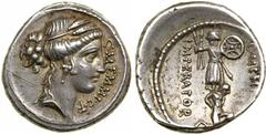 C. Memmius. Silver Denarius (3.78 g), 56 BC. Rome. C MEMMI C F, head of Ceres right, wreathed with grain ears. Reverse: C MEMM[IVS] IMPERATOR, bound captive kneeling right beneath trophy. Crawford 427
