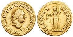 Vitellius. Gold Aureus (6.95 g), AD 69. Rome. A VITELLIVS GERM IMP AVG TR P, laureate head of Vitellius right. Reverse: LIBERTAS RESTITVTA, Libertas standing facing, head right, holding pileus and sce