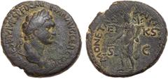 Judaea, Herodian Kingdom. Agrippa II, with Domitian. Æ 28 (11.58 g), ca. 50-100 CE. Caearea Maritima, RY 26 of Agrippa II's second era (85/6 CE). [IMP] CAES DIVI VESP F DOMI-TIAN AVG GER COS XII, laur