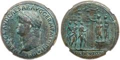 Nero. Æ Sestertius (28.21 g), AD 54-68. Rome, ca. AD 62-68. NERO CLAVD CAESAR AVG GERM P M TR P IMP P P, laureate head of Nero left. Reverse: [A]DLOCVT COH, no S C, emperor, togate and bare-headed, st