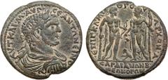 Caracalla. Æ 36 (21.42 g), AD 198-217. Sardes in Lydia. G. Claudius Mithros, archon. AVT KAI M AVP CE ANTΩNEINO, laureate, draped and cuirassed bust of Caracalla right. Reverse: EΠI Γ K Λ MI-ΘPO-V APX