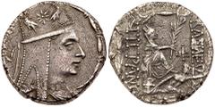Greek Coins Artaxiad Kingdom. Tigranes II 'the Great'. Silver Tetradrachm (15.03 g), 95-56 BC. Tigranocerta, ca. 80-68 BC. Diademed and draped bust of Tigranes II right, wearing tiara decorated with s