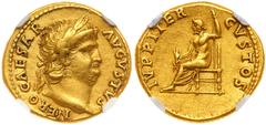 Roman Imperial Coinage Nero. Gold Aureus (6.14 g), AD 54-68. Rome, ca. AD 64/5. NERO CAESAR AVGVSTVS, laureate head of Nero right. Reverse: IVPPITER CVSTOS, Jupiter seated left, holding thunderbolt an