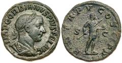 Roman Imperial Coinage Gordian III. Æ Sestertius (19.23 g), AD 238-244. Rome, AD 242. IMP GORDIANVS PIVS FEL AVG, laureate, draped and cuirassed bust of Gordian III right. Reverse: P M TR P V COS II P