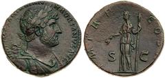 Ancient Coins Hadrian. Æ Sestertius (24.99 g), AD 117-138. Rome, AD 119-122. IMP C[AES]AR TRAIAN HADRIANVS AVG, P M TR P COS III, S C across field, Ceres standing facing, head left, holding grain ears