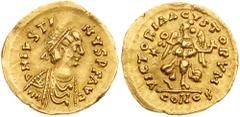 Ancient Coins 2-piece lot of Medieval gold coins. Includes an Ostrogothic tremissis of Theoderic in the name of the Byzantine emperor Justin I, and a Venetian zecchino of Andreas Dandolo. Both coins V