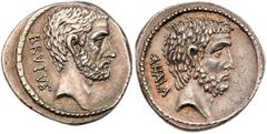 Ancient Coins Q. Servilius Caepio Brutus. Silver Denarius (3.55 g), 54 BC. Rome. BRVTVS, bare head of L. Junius Brutus right. Reverse: AHALA, bare head of Caius Servilius Ahala right. Crawford 433/2; 