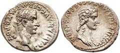 Ancient Coins Gaius 'Caligula,' Silver Denarius (3.76g). AD 37-41, with Agrippina Senior. Rome, AD 37-38. C CAESAR AVG GERM P M TR POT, laureate head of Caligula right. Reverse: AGRIPPINA MAT C CAES A