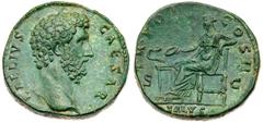 Ancient Coins Aelius, Caesar under Hadrian, AE Sestertius (26.22g). AD 136-138. Rome, AD 137. L AELIVS CAESAR, bare head of Aelius right. Reverse: TR POT COS II S - C, Salus seated left, holding out p