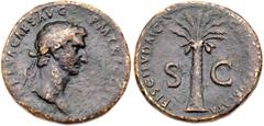 Nerva. Æ Sestertius (24.17 g), AD 96-98. Rome, AD 97. [IMP] NERVA CAES AVG P M TR P COS [III P P], laureate head of Nerva right. Reverse: FISCI IVDAICI CAL[VMNIA] SVBLATA, S C across field, palm tree 