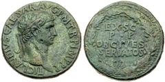 Claudius. Æ Sestertius (21.32 g), AD 41-54. Rome, AD 42/3. TI CLAVDIVS CAESAR AVG P M TR P IMP P P, laureate head of Claudius right. Reverse: EX S C/P P/OB CIVES/SERVATOS in four lines across field wi
