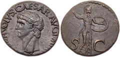 Claudius. Æ As (10.19 g), AD 41-54. Rome, AD 41/2. TI CLAVDIVS CAESAR AVG P M TR P IMP, bare head of Claudius left. Reverse: S C across field, Minerva advancing right, brandishing spear and shield. RI
