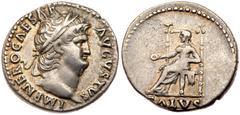 Nero. Silver Denarius (3.47 g), AD 54-68. Rome, ca. AD 66/7. IMP NERO CAESAR AVGVSTVS, laureate head of Nero right. Reverse: SALVS in exergue, Salus seated left, holding patera. RIC 67; BN 237; WCN 64