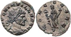 Quintillus. Æ Antoninianus (2.95 g), AD 270. Mediolanum. IMP QVINTILLVS AVG, radiate, draped and cuirassed bust of Quintillus right. Reverse: CONCO EXER, Concordia standing facing, head left, holding 