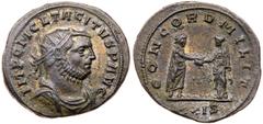 Tacitus. BI Antoninianus (3.97 g), AD 275-276. Siscia. IMP C M CL TACITVS P AVG, radiate, draped and cuirassed bust of Tacitus right. Reverse: CONCORD MILIT, emperor standing right, clasping hands wit