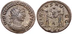 Carinus. Æ Antoninianus (4.46 g), AD 283-285. Antioch, AD 284. IMP C M AVR CARINVS P F AVG, radiate and cuirassed bust of Carinus right. Reverse: VIRTVS AV-GG, emperor standing right, holding scepter,