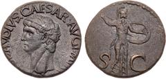 Claudius. Æ As (10.19 g), AD 41-54. Rome, AD 41/2. TI CLAVDIVS CAESAR AVG P M TR P IMP, bare head of Claudius left. Reverse: S C across field, Minerva advancing right, brandishing spear and shield. RI