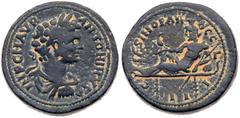 Roman Imperial Coinage Caracalla. Æ (24.33 g), AD 198-217. Sinope in Paphlagonia, CY 253 (AD 208/9). Laureate, draped and cuirassed bust of Caracalla right. Reverse: Zeus-Serapis reclining left on cou