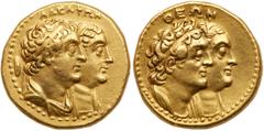 Ptolemaic Kingdom. Ptolemy II Philadelphos, with Arsinöe II, 285-246 BC. Gold Stater (13.86g). Alexandria, ca. 265 BC or a little later. AΔEΛΦΩN, busts of Ptolemy II, diademed and draped, and Arsinöe 