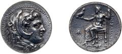 Macedonian Kingdom. Alexander III 'the Great'. Silver Decadrachm (41.34 g), 336-323 BC. Babylon, lifetime issue, ca. 325-323 BC. Head of Herakles to right, wearing lion's skin headdress. Reverse: AΛEΞ