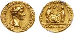 Augustus, 27 BC-14 AD. Gold Aureus (7.99g). Struck at Lugdunum, 2 BC-AD 4. CAESAR AVGVSTVS DIVI F PATER PATRIAE. Laureate head of Augustus right. Reverse: AVGVSTIF COS DESIG PRINC IVVENT, C L CAESARES