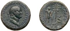 Vespasian. Æ Sestertius (25.45 g), AD 69-79. Judaea Capta type. Rome, AD 71. IMP CAES VESPASIAN AVG P M TR P P P COS II[I], laureate head of Vespasian right. Reverse: IVDAEA CAPTA, S C in exergue, pal