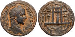 Ancient Coins Caracalla. Æ (18.60 g), AD 198-217. Cyprus. Laureate head of Caracalla to right. Reverse: Courtyard of the temple complex at the sanctuary of Paphian Aphrodite, with a conical cult xoano