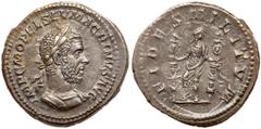 Ancient Coins Macrinus. Silver Denarius (3.26 g), AD 217-218. Rome. IMP C M OPEL SEV MACRINVS AVG, laureate and cuirassed bust of Macrinus right. Reverse: FIDES MILITVM, Fides standing facing, head ri
