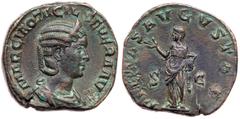 Ancient Coins Otacilia Severa. Æ Sestertius (17.76 g), Augusta, AD 244-249. Rome, under Philip I, AD 249. MARCIA OTACIL SEVERA AVG, diademed and draped bust of Otacilia Severa right. Reverse: PIETAS A
