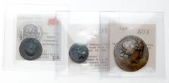 Ancient Coins 3-piece lot of Late Greek Bronzes. Consists of: 1. Rhodes AE 34, ca. 43 BC, ex Dr. J. S. Wilkinson Coll. 11-15-92, #803. 2. Pergamum AE 19, Lockett SNG 2869 (this coin), ex. Dr. J.S. Wil