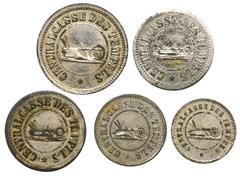 World Crowns and Minors Palestine, Complete 4-Piece Set of Templar Tokens Plus Extra 20 Paras, Third Issue, c. 1880-1917. Includes nickel-lead (according to Haffner) or nickel-plated zinc (according t
