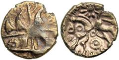 Celtic Britain. Atrebates. Gold Fractional Stater (0.94g), c. 55 - 45 BC. Abstracted head of Apollo. Reverse Celticized horse left. VA 230-231; S. 67 var. Very Fine to Extremely Fine. Estimated Value 
