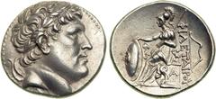 Mysia. Kingdom of Pergamon. Eumenes I, 263-241 BC. AR Tetradrachm (16.90 g). Head of founder, Philetaerus, to right, diadem entwined with laurel wreath. Reverse: Athena seated left on elaborate bench,