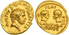 Imperatorial Rome. Sextus Pompey, d. 35 BC. Gold Aureus (8.39 g), uncertain Sicilian mint, struck 42 BC. Bare head of Sextus Pompey right, with short beard; MAG. PIVS. IMP. ITER, all within oak wreath