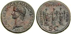 Rome. Gaius Germanicus, "Caligula," 37-41 AD. AE Sestertius, Rome mint, struck 37-38 AD. Laureate head of Caligula left. Reverse: The three sisters of Caligula standing frontal, heads in profile, each