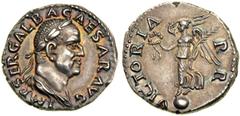 Rome. Galba, April 68 - January 69 AD. AR Denarius (7.28 g), Rome mint, struck late 68 AD. Laureate and draped bust of Galba right. Reverse: Victory stands left on globe, holding wreath and palm branc