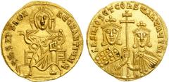 Byzantine Empire. Basil I, the Macedonian, 867-886 AD. Gold Solidus (4.36 g), Constantinople mint, 868-879 AD. Christ, nimbate, enthroned facing and holding Gospels, right hand raised in benediction. 