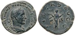 Ancient Coins Trebonianus Gallus. Æ Sestertius (19.31 g), AD 251-253. Rome, AD 251/2. IMP CAES C VIBIVS TREBONIANVS GALLVS AVG, laureate, draped and cuirassed bust of Trebonianus Gallus right. Reverse