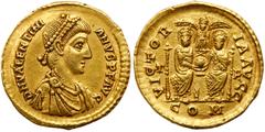 Ancient Coins Valentinian II. Gold Solidus (4.43 g), AD 375-392. Treveri, AD 389-391. D N VALENTINI-ANVS P F AVG, diademed, draped and cuirassed bust of Valentinian II right. Reverse: VICTOR-IA AVGG, 