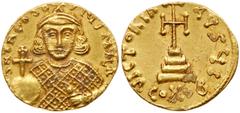 Ancient Coins Theodosius III of Adramytium. Gold Solidus (4.48 g), 715-717. Constantinople. δ N τhEUδO-SIЧS MЧL A, crowned bust of Theodosius III facing, wearing loros, holding globus surmounted by pa