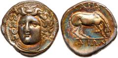 Ancient Coins Thessaly, Larissa. Silver Drachm (5.81 g), ca. 356-342 BC. Head of the nymph Larissa facing slightly left, hair bound with ampyx. Reverse: ΛAPI-ΣAIΩN, horse standing right, about to roll