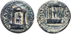 Ancient Judean Coinage Herod Agrippa II. Pre-Royal Period. Struck under Nero ca. 63 CE. AE 19 (4.90 g). Mint of Caesarea Paneas. DIVA POPPAEA AVG; distyle temple, female figure seated l. within. Rever