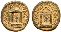 Ancient Judean Coinage Diva Poppaea and Diva Claudia. Æ (6.50 g), died AD 65 and AD 63 respectively. Caesarea Paneas in Trachonitis, AD 65-68. DIVA POPPAEA AVG, Statue of Diva Poppaea seated left with