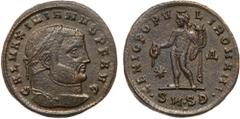 Roman Imperial Coinage Galerius. Æ Follis (6.92 g), AD 305-311. Serdica, AD 307/8. GAL MAXIMIANVS P F AVG, laureate head of Galerius right. Reverse: GENIO POPVLI ROMANI, Genius standing facing, head l