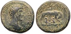 Lucius Verus. Æ Medallion 32 mm (34.01 g), AD 161-169. Aelia Capitolina (Jerusalem) in Judaea. IMP CAES L AVREL VERVS AVG, laureate and cuirassed bust of Lucius Verus right. Reverse: COL AELI CAPE (si