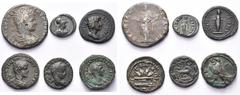 Monnaies provinciales romaines - Roman Provincial coins lot de 6 bronzes, dont: Thrace, Pautalia, Caracalla, R/ Concordia; Lydie, Hierapolis, B. d'Athéna/Némésis; Nacrasa, T. du Sénat/Statue cultuelle