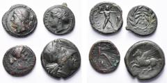 Monde grec - Greek World ITALIE ET SICILE, lot de 4 bronzes: Bruttium, Ligue des Brettiens, T. de Niké/Zeus; Sicile, Himera, hémilitre, T. fém. à g./Six globules dans une couronne de laurier; Kentorip