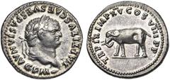 Collection de monnaies romaines - Collection of Roman Coins TITUS Auguste (79-81), AR denier, 80, Rome. D/ IMP TITVS CAES VESPASIAN AVG P M T. l. à d. R/ TR P IX IMP XV COS VIII P P Eléphant cuirassé 