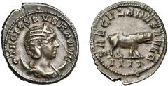 Collection de monnaies romaines - Collection of Roman Coins OTACILIA SEVERA, femme de Philippe Ier, AR antoninien, 248, Rome. Millénaire de Rome. D/ OTACIL SEVERA AVG B. diad., dr. à d., posé sur un c